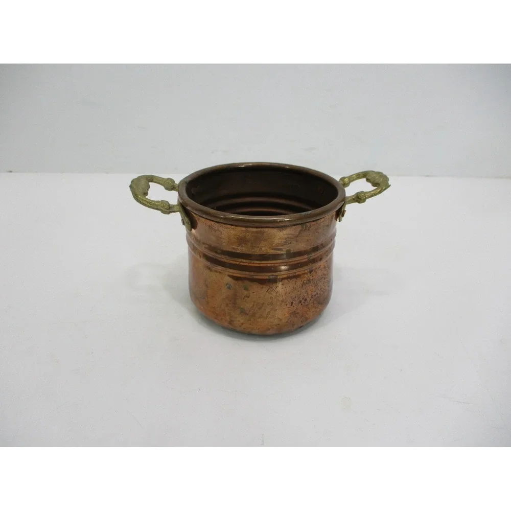 Vtge hammered Copper Dovetail Brass Handle Pot Kitchenware 6 .5